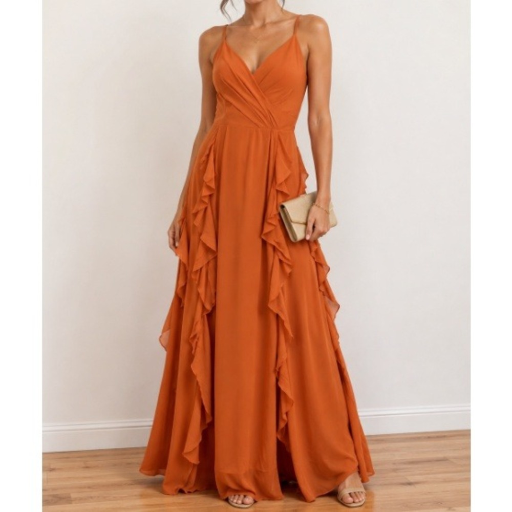 Azazie Women's Peyton Cinnamon A-Line Ruched Chiffon Dress Size A12 NWT